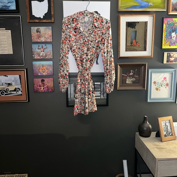 H&M Multicolor Floral Balloon Sleeved Shirt Dress - Picture 1 of 4